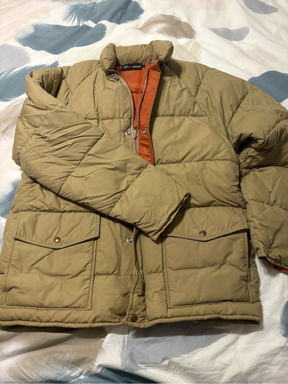 RedHead Tan Puffer Jacket with Orange Lining